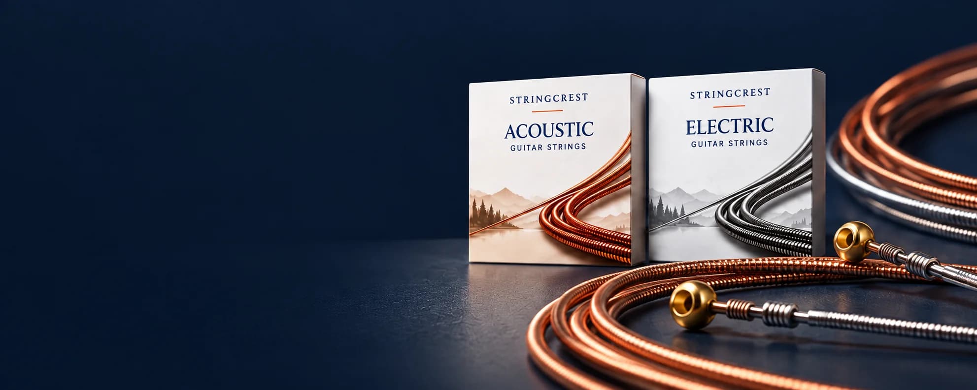 StringCrest acoustic and electric sample packages with copper and silver strings